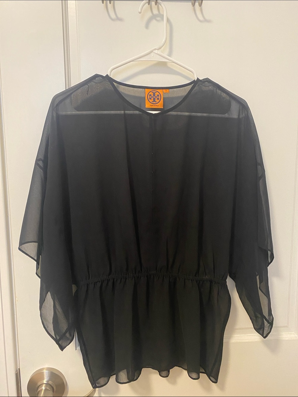 Tory Burch Black Sheer Elastic-Waist blouse size 0/2